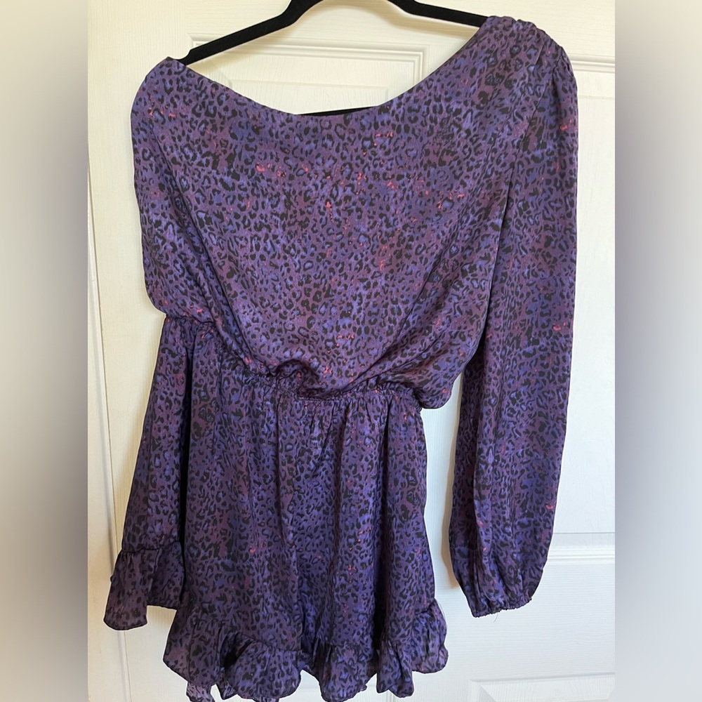 Do+BE Romper Womens Size S Purple Animal Print Shorts One Shoulder
